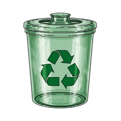 Green recycling bin with recycling symbol isolated on transparent background
