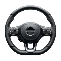 Modern car steering wheel with buttons isolated on transparent background