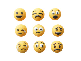 Obraz premium Clay style emoji faces with various expressions yellow image, Isolated On Png Transparent Background