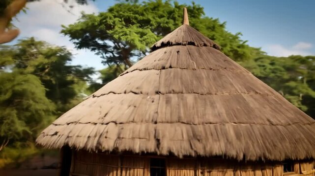 Traditional African Hut in a Lush Landscape