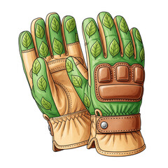 Pair of green and tan gardening gloves isolated on transparent background