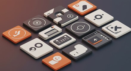 Modern 3D icons and symbols collection for digital design and technology interfaces