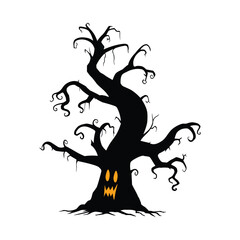 Black Halloween Tree Vector Pack – Spooky Cartoon Orange Face