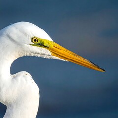 Close-up profile of a white heron