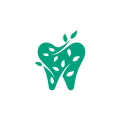 Tooth logo with leaf ready for template, dental clinic care vector icon