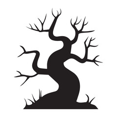 Creepy Curved Tree Vector – Haunted Night Silhouette for Halloween Design