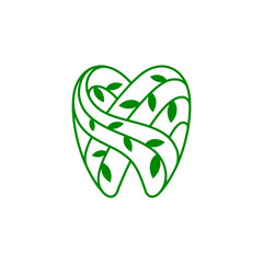 Green tooth with leaf for dental care logo template