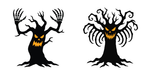 Creepy Spooky Halloween Trees Silhouette – Haunted Scary Forest Vector Design