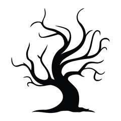 Curvy Spooky Halloween Tree Silhouette – Creepy Haunted Forest Illustration