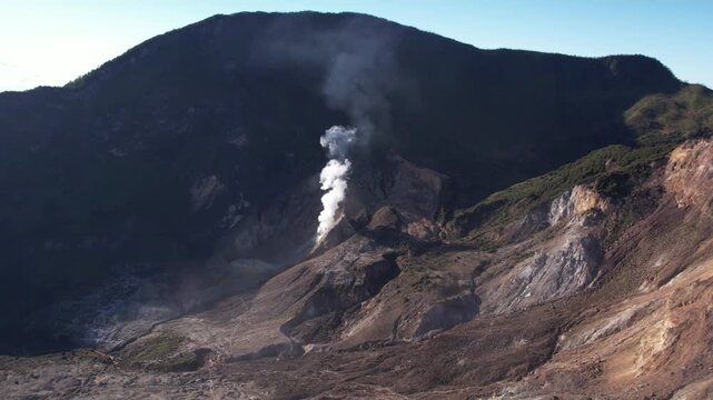 Smoking Volcano Crater Landscape in Papandayan Mountain Garut, West Java, Indonesia