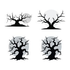 Eerie Haunted Trees with full Moon Vector – Creepy Spooky Halloween Forest Silhouette Design