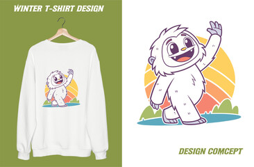 Cute Yeti Cartoon Character Design for Winter T Shirt or Sweatshirt Concept
