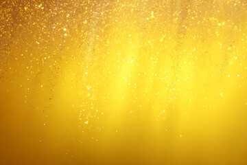 Bright yellow background with glowing rays of light and sparkling stars, golden sun shining from corner, glitter effect adds enchanting festive and celebratory atmosphere.