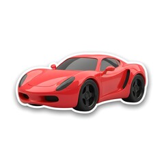 3D cartoon red sports car isolated sticker on white background