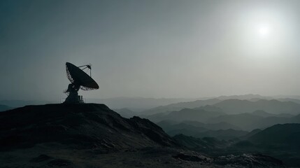 Satellite Dish on a Mountain Top Transmitting Signals to Outer Space Exploration, Technology, and Communication