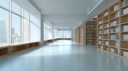 Empty Modern Library Interior with Bookshelves – Minimalist Background for Design and Web