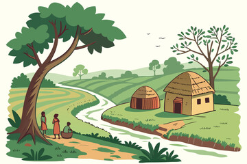 rural landscape with house and tree