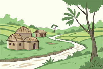 rural landscape with house and tree