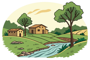 rural landscape with house and trees