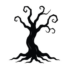Fototapeta premium Scary Halloween Tree Silhouette Illustration – Dark Forest Black Tree with Orange Mouth