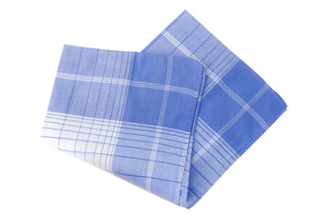 Folded men's handkerchief with checkered and striped patterns, isolated on white background.