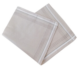 Folded men's handkerchief with checkered and striped patterns, isolated on white background.