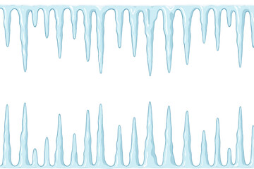 Seamless Icicle Border Pattern with Frozen Dripping Ice Effect on Dark Gradient Background for Winter and Holiday Design