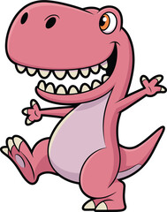 Cartoon pink dinosaur, cute T-Rex character, vector illustration, happy animal, children’s design, funny prehistoric creature, isolated, playful pose