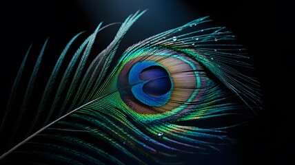 Obraz premium Close-up of a Peacock Feather with Water Droplets