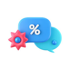 Fototapeta premium 3d render of a blue speech bubble with percentage sign isolated on transparent background