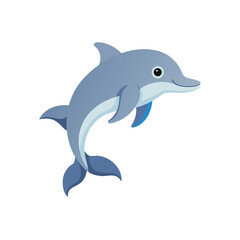 Obraz premium A cute cartoon light blue dolphin jumping isolated on white background