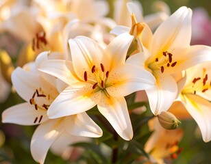 Fototapeta premium Close-up of delicate pastel yellow lilies