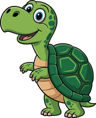 Cartoon turtle, cheerful reptile, vector illustration, cute animal, smiling character, green shell, kids design, friendly pet, clipart, stock image