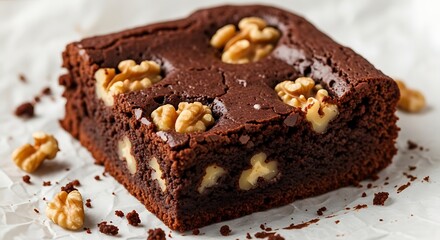 Rich chocolate walnut brownie a delicious dessert treat freshly baked with nuts