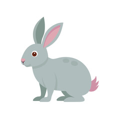 Obraz premium Cute cartoon grey rabbit with pink ears and tail isolated on white background