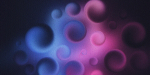 Abstract glowing 3D bubbles in pink and blue gradient light on dark background. Futuristic circle pattern design for digital art and modern creative projects. Vibrant neon sphere texture illustration.