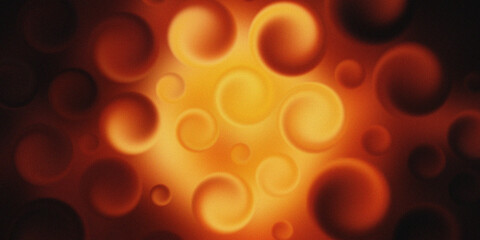 Abstract glowing orange circles with smooth gradient texture on dark background. Futuristic bubble pattern design for modern digital art projects. Vibrant luminous sphere illustration.