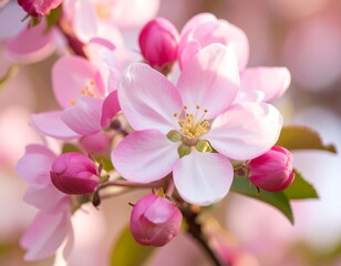 Obraz premium Close-up of delicate pink apple blossoms