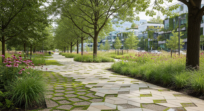 Public Parks Designed with Permeable Paving to Manage Rainwater Runoff
