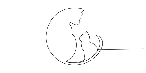 Continuous one line drawing of a mother cat with her little kitten. A modern and simple minimalist style vector illustration.