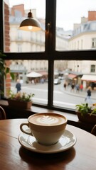 Obraz premium Coffee by the window in a cafe