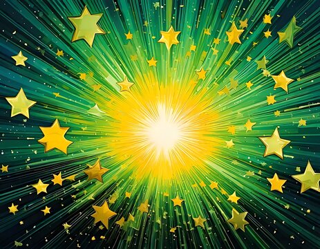 Bright starburst explosion in green and gold