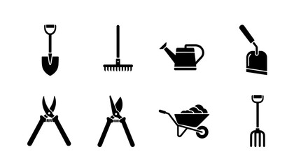 Fototapeta premium Gardening Tools Silhouette Collection for Outdoor Projects