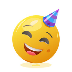 Cheerful emoji wearing a festive party hat, expressing joy and celebration transparent background