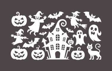 Halloween Haunted House Vector Bundle, Witch Ghost Pumpkin Cat Bat Silhouettes, Spooky Season SVG Cut Files for Cricut