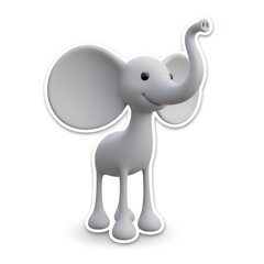 Fototapeta premium 3D cartoon elephant isolated sticker on white background