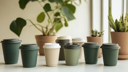 Fototapeta premium Eco-Friendly Coffee Cups and Plants