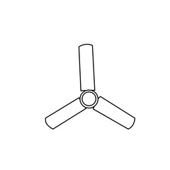 This is a clean, simple, black and white line drawing of a three-bladed ceiling fan.