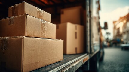 Cardboard moving boxes stacked in back of room