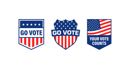 Patriotic voting badges with stars and stripes emblems
